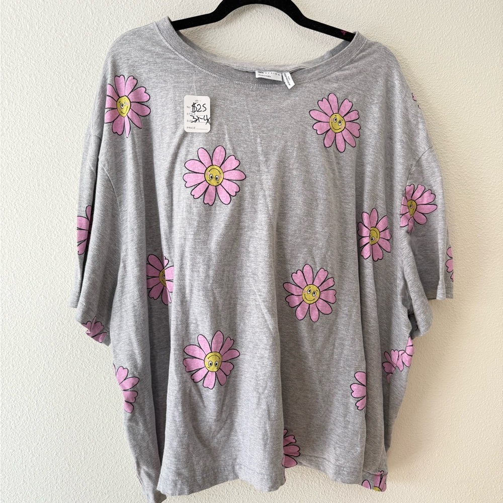 ASOS Curve Gray Tee with Pink Floral Print Pajama Set (shirt and shorts)